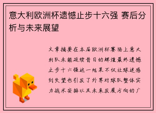意大利欧洲杯遗憾止步十六强 赛后分析与未来展望 意大利欧洲杯遗憾止步十六强 赛后分析与未来展望